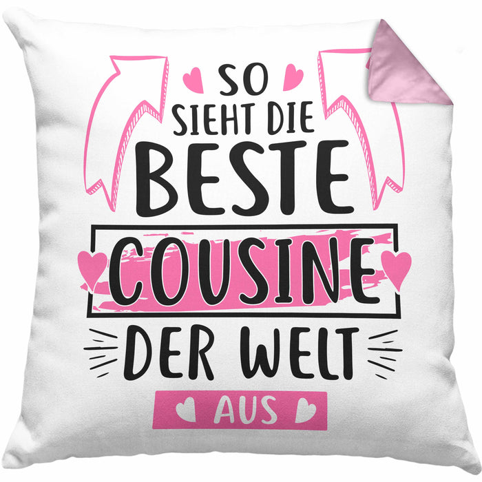 Cousine Kissen mit Füllung 40x40 Geschenk So Sieht Die Beste Cousine Der Welt Aus Geschenkidee (Grau) Rosa Trendation