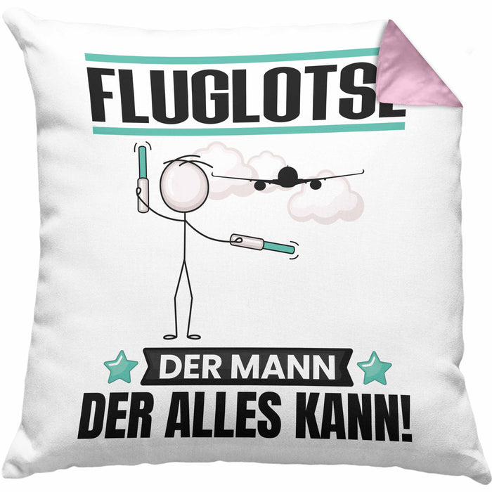 Fluglotse Kissen mit Füllung 40x40 Geschenk für Fluglotse Der Mann Der Alles Kann Geschenkidee zum Geburtstag (Grau) Rosa Trendation