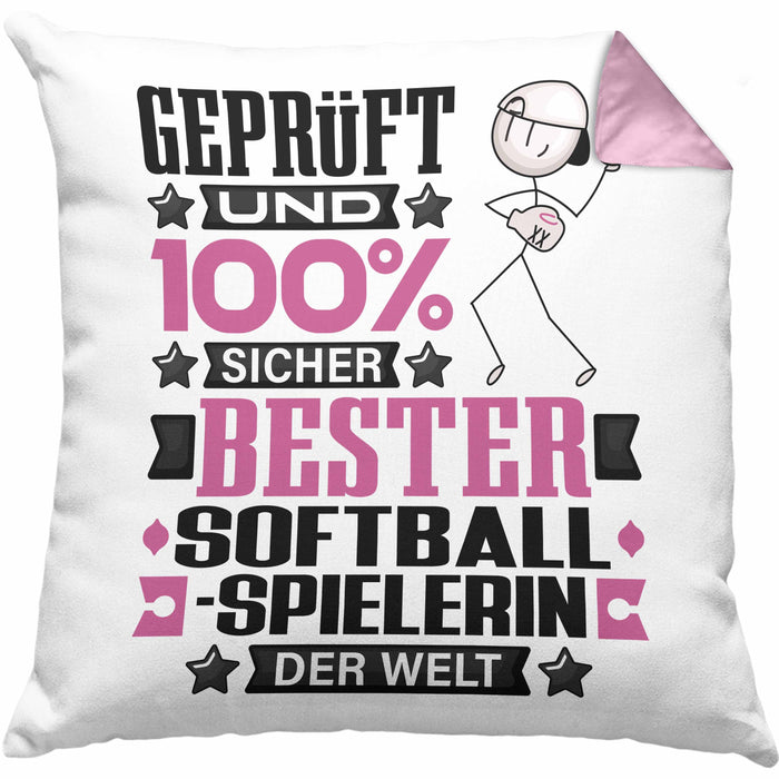 Softballspielerin Geschenk Lustiger Spruch für Softballspielerin Geschenkidee Bester Softballspielerin Der WeltKissen mit Füllung 40x40 (Grau) Rosa Trendation