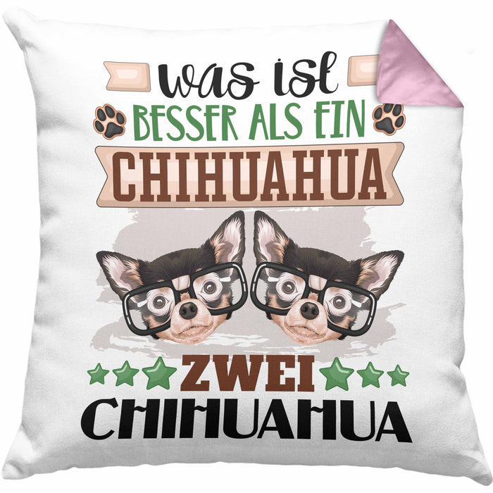 Chihuahua Besitzer Kissen mit Füllung 40x40 Geschenk Lustiger Spruch Geschenkidee Was Ist Besser Als Ein Chihuahua (Grau) Rosa Trendation
