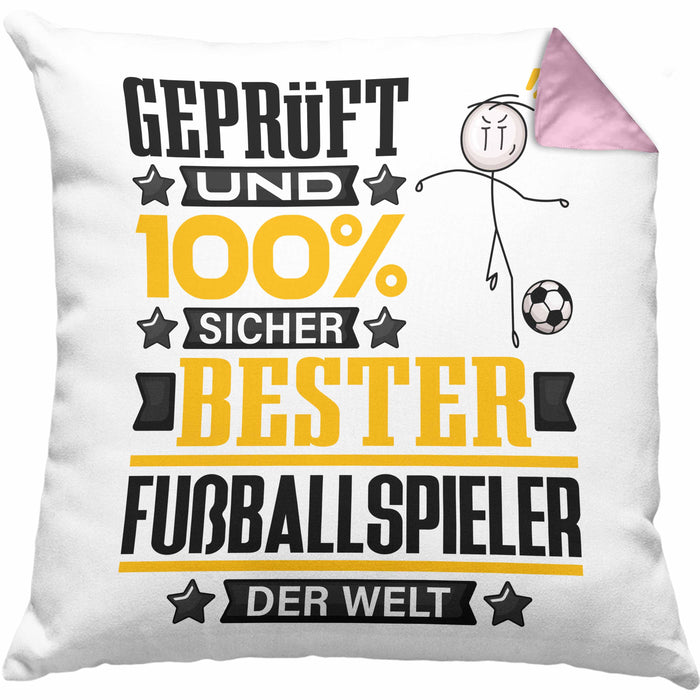 Fußballspieler Geschenk Lustiger Spruch für Fußballspieler Geschenkidee Bester Fußballspieler Der WeltKissen mit Füllung 40x40 (Grau) Rosa Trendation