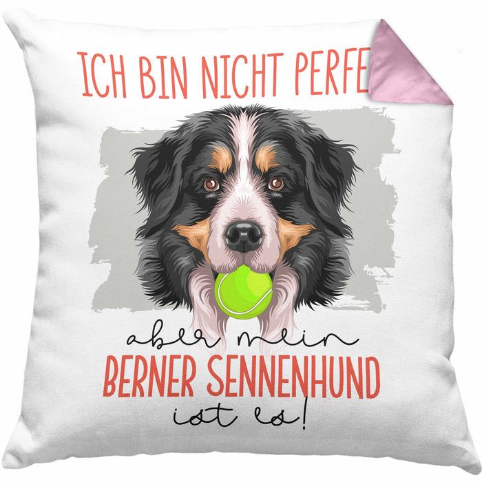 Berner Sennen Besitzer Kissen mit Füllung 40x40 Geschenk Lustiger Spruch Geschenkidee Besitzerin Ich Bin Nicht toll Aber Mein Berner Sennen Ist Es (Grau) Rosa Trendation