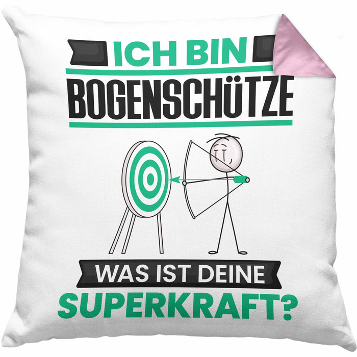 Bogenschütze Kissen mit Füllung 40x40 Geschenk für Bogenschütze Geburtstag Lustiger Spruch Was Ist Deine Superkraft (Grau) Rosa Trendation