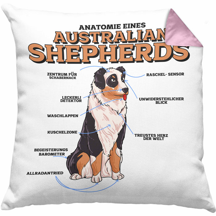 Lustige Kissen mit Füllung 40x40 für Australian Shepherd Liebhaber Geschenkidee (Grau) Rosa Trendation