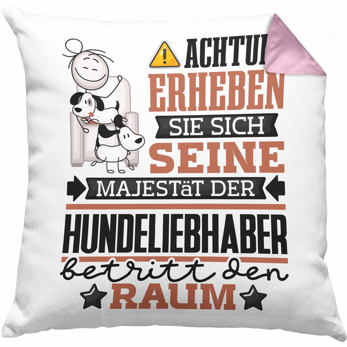 Hundeliebhaber Geschenk Kissen mit Füllung 40x40 Lustiger Spruch Erheben Sie Sich Der Hundeliebhaber Betritt den Raum (Grau) Rosa Trendation