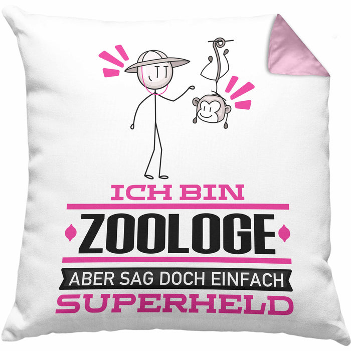 Zoologe Geschenk Kissen mit Füllung 40x40 Ich Bin Zoologe Aber Sag Doch Einfach Superheld Lustige Geschenkdiee für Zoologe (Grau) Rosa Trendation