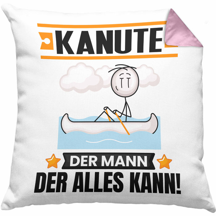 Kanute Kissen mit Füllung 40x40 Geschenk für Kanute Der Mann Der Alles Kann Geschenkidee zum Geburtstag (Grau) Rosa Trendation