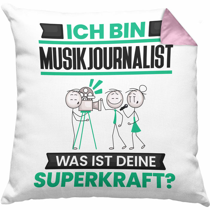 Musikjournalist Kissen mit Füllung 40x40 Geschenk für Musikjournalist Geburtstag Lustiger Spruch Was Ist Deine Superkraft (Grau) Rosa Trendation