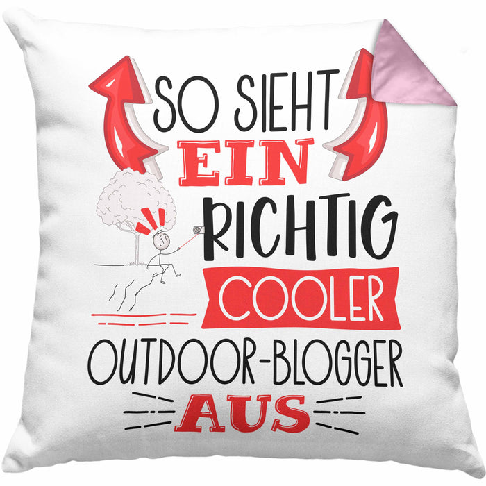 So Sieht Ein Richtig Cooler Outdoor-Blogger Aus Kissen mit Füllung 40x40 Geschenk für Outdoor-Blogger Geburtstag Geschenkdiee (Grau) Rosa Trendation