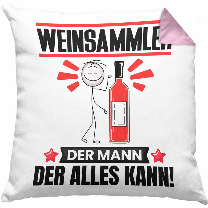 Weinsammler Kissen mit Füllung 40x40 Geschenk für Weinsammler Der Mann Der Alles Kann Geschenkidee zum Geburtstag (Grau) Rosa Trendation