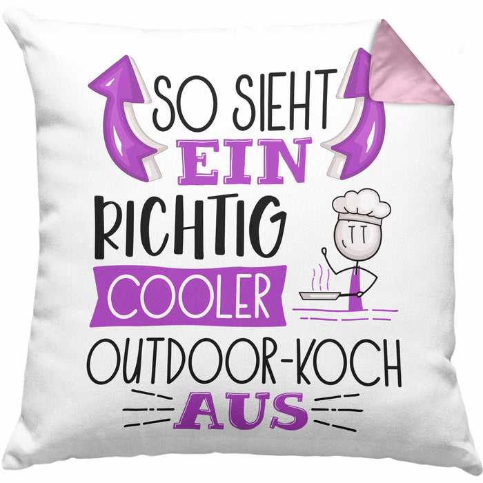 So Sieht Ein Richtig Cooler Outdoor-Koch Aus Kissen mit Füllung 40x40 Geschenk für Outdoor-Koch Geburtstag Geschenkdiee (Grau) Rosa Trendation