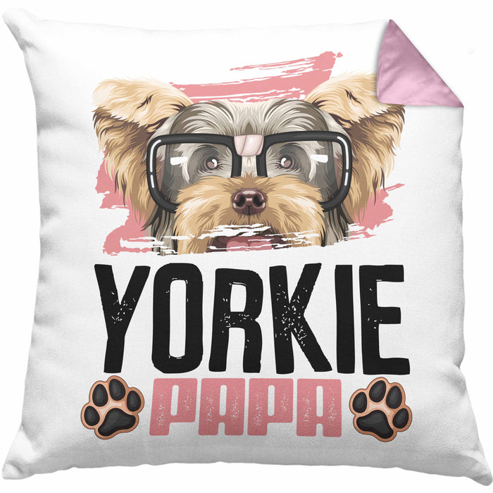 Yorkie Papa Besitzer Kissen mit Füllung 40x40 Geschenk Lustiger Spruch Geschenkidee Yorkie Liebhaber (Grau) Rosa Trendation