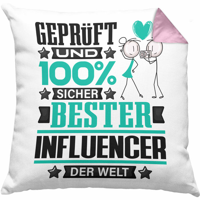 Influencer Geschenk Lustiger Spruch für Influencer Geschenkidee Bester Influencer Der WeltKissen mit Füllung 40x40 (Grau) Rosa Trendation