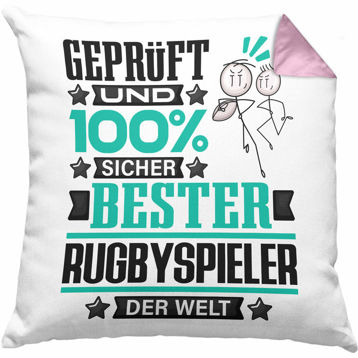 Rugbyspieler Geschenk Lustiger Spruch für Rugbyspieler Geschenkidee Bester Rugbyspieler Der WeltKissen mit Füllung 40x40 (Grau) Rosa Trendation