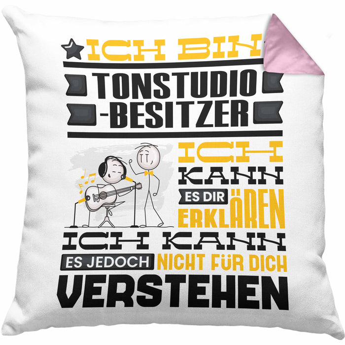 Tonstudio-Besitzer Geschenk Kissen mit Füllung 40x40 Lustige Geschenkdiee für einen Tonstudio-Besitzer Geburtstag Ich Bin Tonstudio-Besitzer Ich Kann Es Dir Erklären Aber Nicht Für Dich Verstehen (Grau) Rosa Trendation