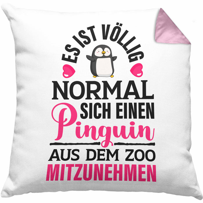 Pinguin Geschenk Kissen mit Füllung 40x40 Kinder Liebe Spruch Kollegin Freundin Pinguin Liebhaber Lustig (Grau) Rosa Trendation