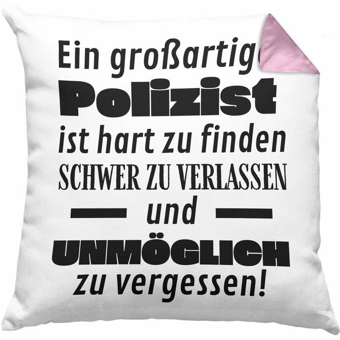 Polizist Abschied Geschenk Kissen mit Füllung 40x40 Abschiedsgeschenk für Polizist Hart Zu Finden Schwer Zu Verlassen (Grau) Rosa Trendation