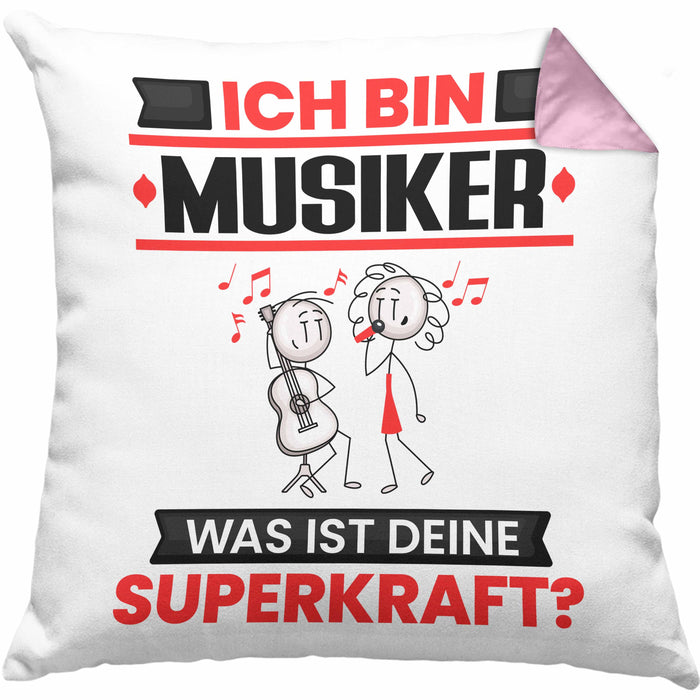 Musiker Kissen mit Füllung 40x40 Geschenk für Musiker Geburtstag Lustiger Spruch Was Ist Deine Superkraft (Grau) Rosa Trendation