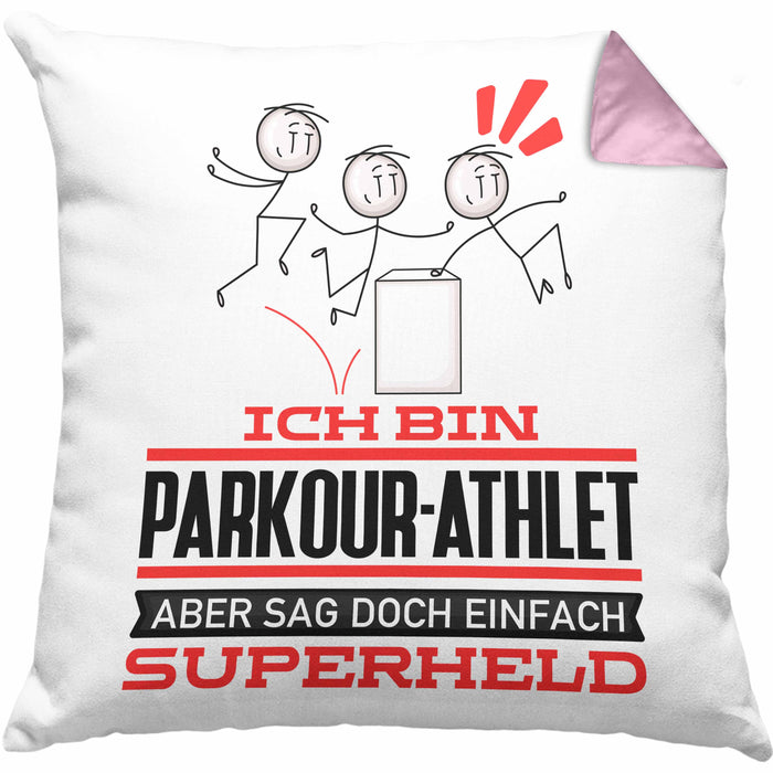 Parkour-Athlet Geschenk Kissen mit Füllung 40x40 Ich Bin Parkour-Athlet Aber Sag Doch Einfach Superheld Lustige Geschenkdiee für Parkour-Athlet (Grau) Rosa Trendation