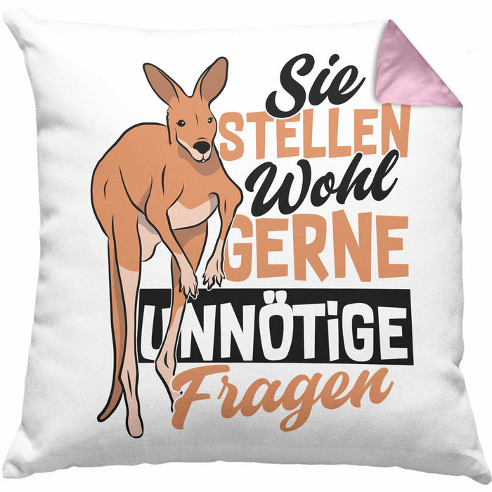 Kissen mit Füllung 40x40 mit Spruch Kundensupport Sie Stellen Wohl Gerne Unnötige Fragen Känguru (Grau) Rosa Trendation