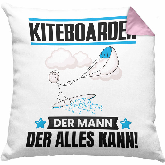 Kiteboarder Kissen mit Füllung 40x40 Geschenk für Kiteboarder Der Mann Der Alles Kann Geschenkidee zum Geburtstag (Grau) Rosa Trendation
