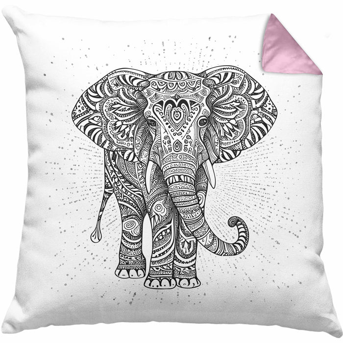 Elefant Kissen mit Füllung 40x40 Geschenk Für Elefanten-Liebhaber Geschenkidee Grafik Mandala (Grau) Rosa Trendation