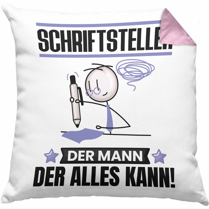 Schriftsteller Kissen mit Füllung 40x40 Geschenk für Schriftsteller Der Mann Der Alles Kann Geschenkidee zum Geburtstag (Grau) Rosa Trendation