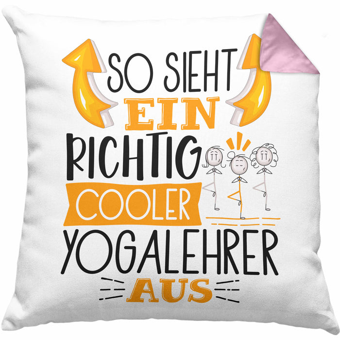 So Sieht Ein Richtig Cooler Yogalehrer Aus Geschenk Kissen mit Füllung 40x40 Lustiger Spruch Geschenkidee (Grau) Rosa Trendation