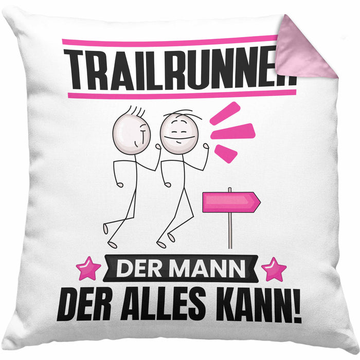 Trailrunner Kissen mit Füllung 40x40 Geschenk für Trailrunner Der Mann Der Alles Kann Geschenkidee zum Geburtstag (Grau) Rosa Trendation