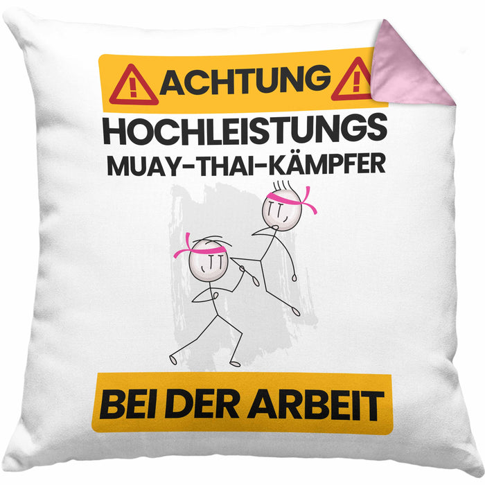Muay-Thai-Kämpfer Kissen mit Füllung 40x40 Geschenk Lustiger Spruch Geschenkidee für Muay-Thai-Kämpfer Achtung Hochleistungs Muay-Thai-Kämpfer Bei Der Arbeit (Grau) Rosa Trendation