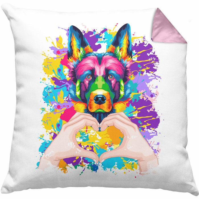 Schäferhund Besitzer Farbe Love Kissen mit Füllung 40x40 Geschenk Lustiger Spruch Geschenkidee Schäferhund Besitzerin (Grau) Rosa Trendation