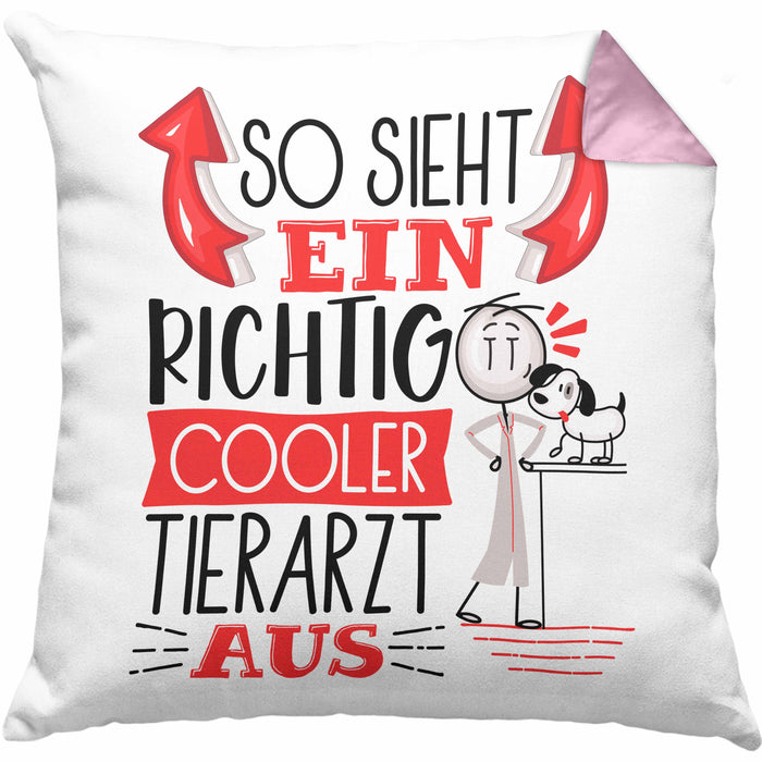 Tierarzt Kissen mit Füllung 40x40 Geschenk So Sieht Ein RIchtig Cooler Tierarzt Aus Geschenkidee Lustiger Spruch Geburtstag (Grau) Rosa Trendation