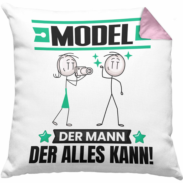 Model Kissen mit Füllung 40x40 Geschenk für Model Der Mann Der Alles Kann Geschenkidee zum Geburtstag (Grau) Rosa Trendation