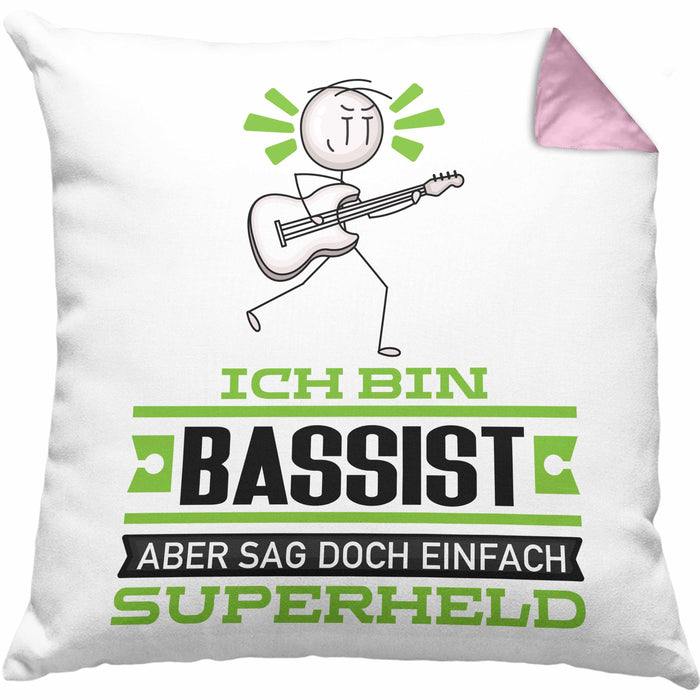 Bassist Geschenk Kissen mit Füllung 40x40 Ich Bin Bassist Aber Sag Doch Einfach Superheld Lustige Geschenkdiee für Bassist (Grau) Rosa Trendation