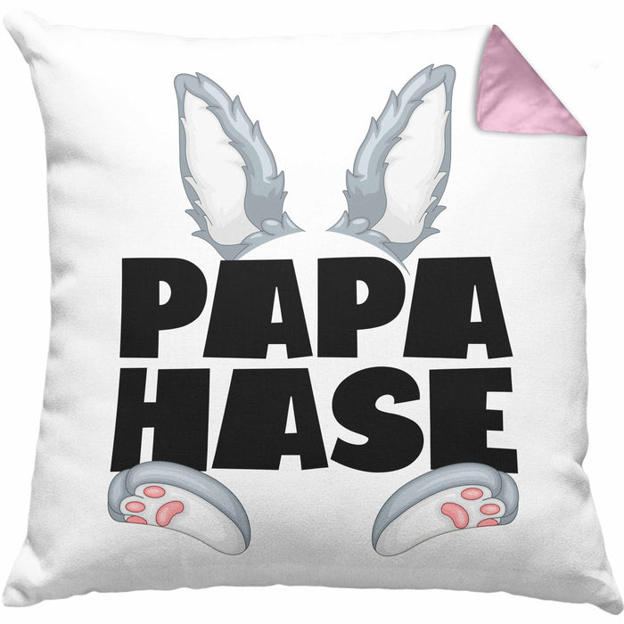 Papa Hase Kissen mit Füllung 40x40 Geschenk für Hasen-Vater Geschenkidee Bester Papa Kaninchen (Grau) Rosa Trendation