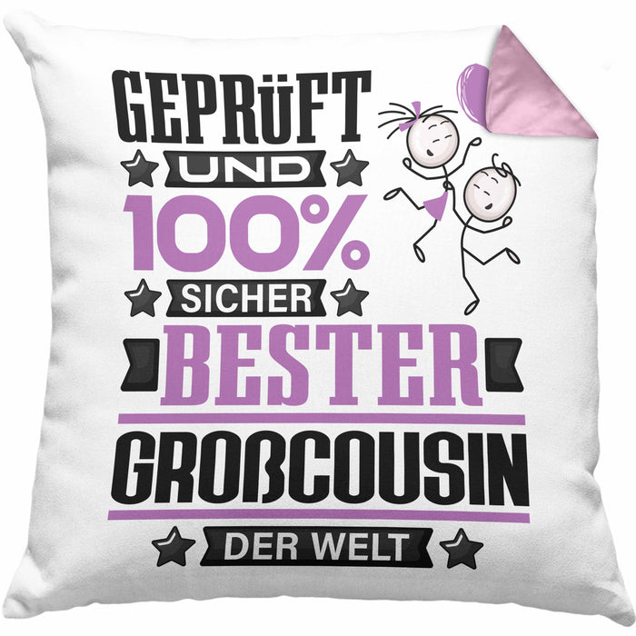 Großcousin Geschenk Lustiger Spruch für Großcousin Geschenkidee Bester Großcousin Der WeltKissen mit Füllung 40x40 (Grau) Rosa Trendation