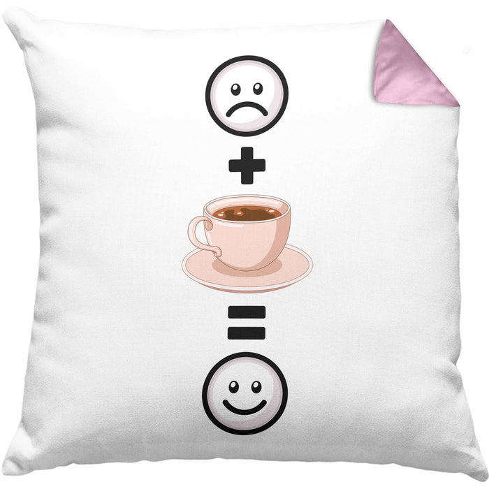Kaffee Kissen mit Füllung 40x40 Geschenk für Kaffeetrinker Lustige Geschenkidee :( + = :) Geburtstag (Grau) Rosa Trendation