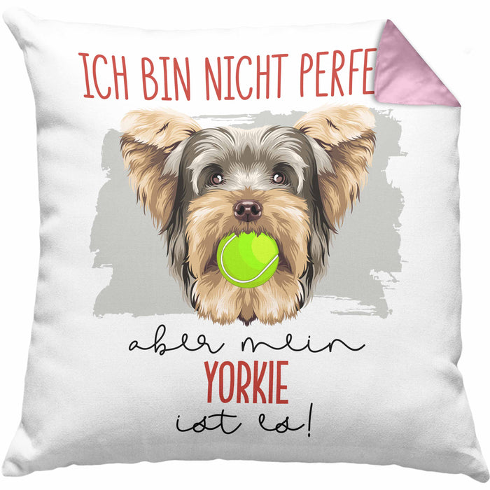 Yorkie Besitzer Kissen mit Füllung 40x40 Geschenk Lustiger Spruch Geschenkidee Besitzerin Ich Bin Nicht toll Aber Mein Yorkie Ist Es (Grau) Rosa Trendation