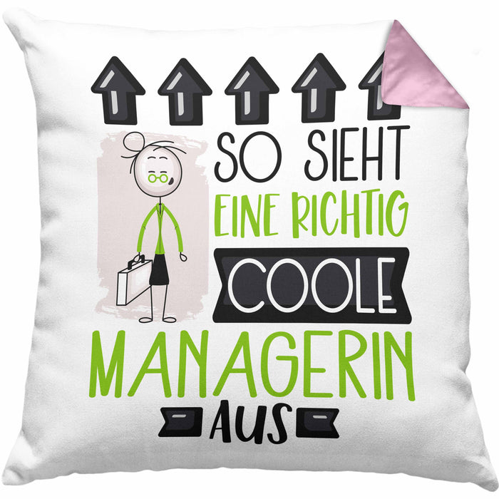 Managerin Geschenk Kissen mit Füllung 40x40 Lustig Geschenkidee für Managerin Geburtstag So Sieht Eine Richtig Coole Managerin Aus Frauen Spruch (Grau) Rosa Trendation