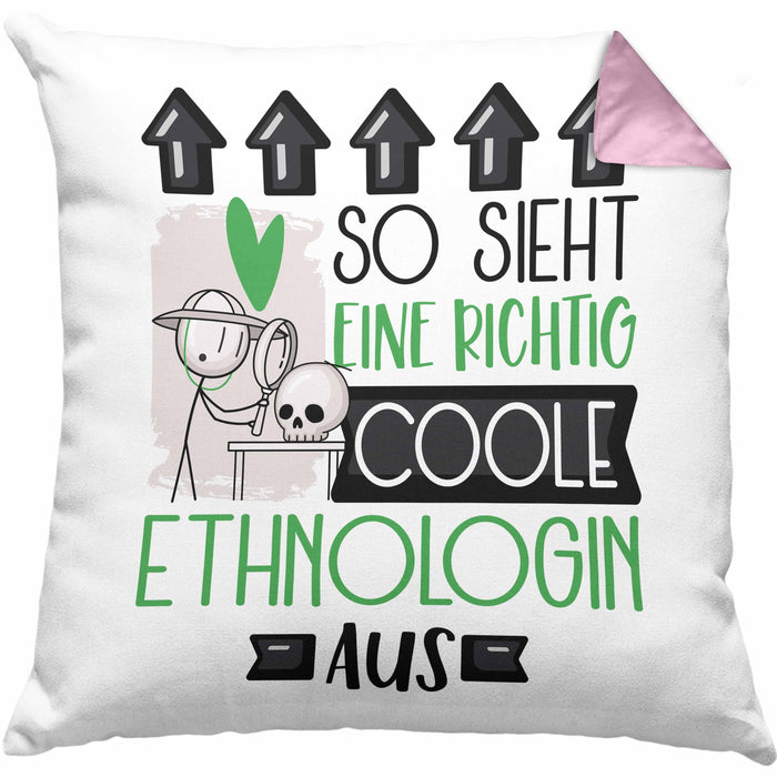 Ethnologin Geschenk Kissen mit Füllung 40x40 Geschenkidee für Ethnologin Geburtstag Weihnachten Spruch So Sieht Eine Richtig Coole Ethnologin Aus (Grau) Rosa Trendation
