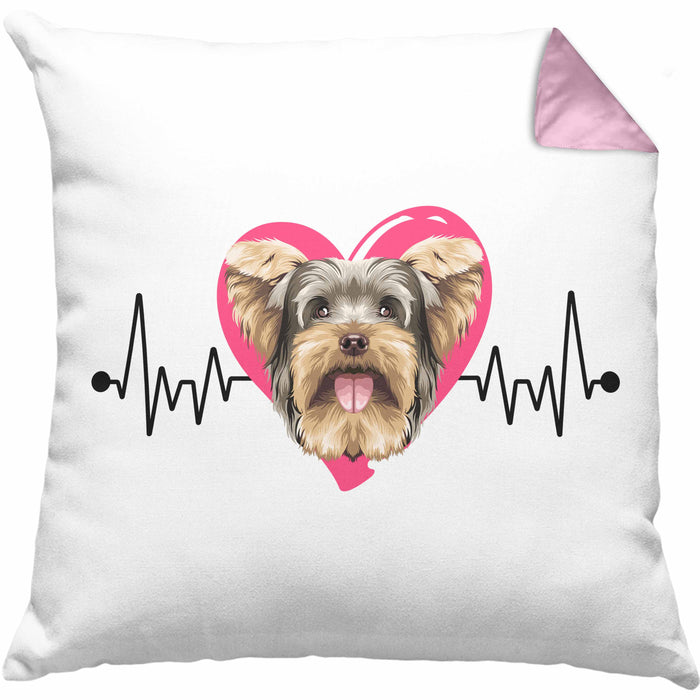 Yorkie Besitzer Kissen mit Füllung 40x40 Geschenk Lustiger Spruch Geschenkidee Herzschlag Yorkie (Grau) Rosa Trendation
