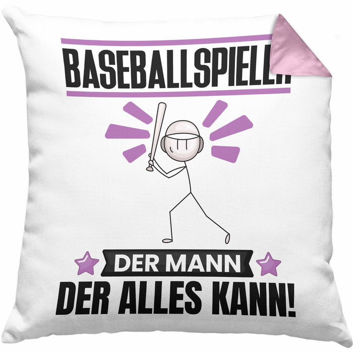 Baseballspieler Kissen mit Füllung 40x40 Geschenk für Baseballspieler Der Mann Der Alles Kann Geschenkidee zum Geburtstag (Grau) Rosa Trendation
