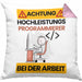 Programmierer Kissen mit Füllung 40x40 Geschenk Lustiger Spruch Geschenkidee für Programmierer Achtung Hochleistungs Programmierer Bei Der Arbeit (Grau) Rosa Trendation