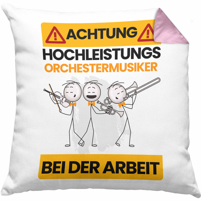 Orchestermusiker Kissen mit Füllung 40x40 Geschenk Lustiger Spruch Geschenkidee für Orchestermusiker Achtung Hochleistungs Orchestermusiker Bei Der Arbeit (Grau) Rosa Trendation