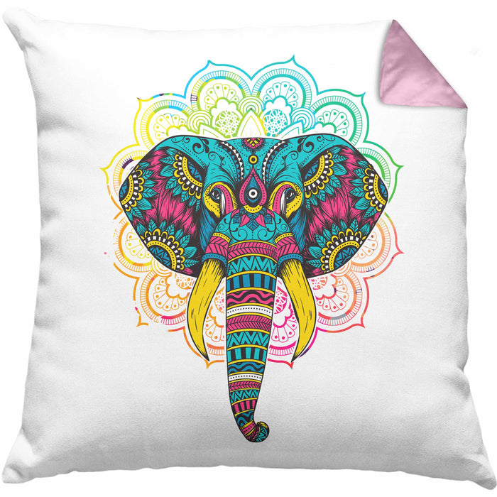 Elefant Kissen mit Füllung 40x40 Geschenk Für Elefanten-Liebhaber Geschenkidee Mandala Bunt (Grau) Rosa Trendation
