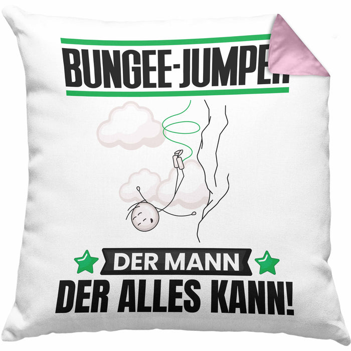 Bungee-Jumper Kissen mit Füllung 40x40 Geschenk für Bungee-Jumper Der Mann Der Alles Kann Geschenkidee zum Geburtstag (Grau) Rosa Trendation
