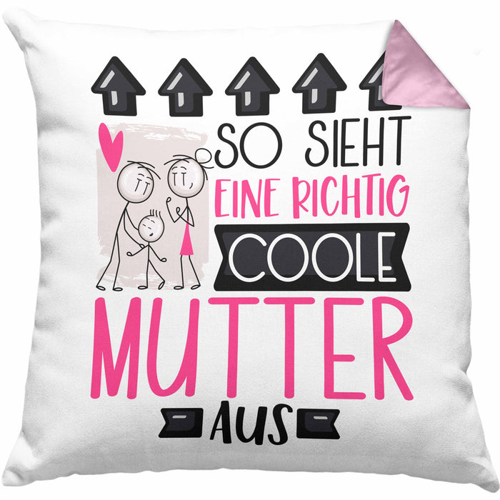 Mutter Geschenk Kissen mit Füllung 40x40 Lustig Geschenkidee für Mutter Geburtstag So Sieht Eine Richtig Coole Mutter Aus Frauen Spruch Muttertag Beste Mama (Grau) Rosa Trendation