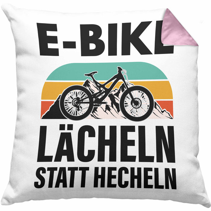 Elektrofahrrad E-Bike Kissen mit Füllung 40x40 mit Spruch Geschenk Ebike Lustige Geschenke Rentner (Grau) Rosa Trendation