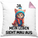 Dank Meme Kissen mit Füllung 40x40 Katzen Besitzer Wortspiel Ja Mein Leben Sieht Mau Aus Traurige Katze Geschenkidee Süße Katze (Grau) Rosa Trendation