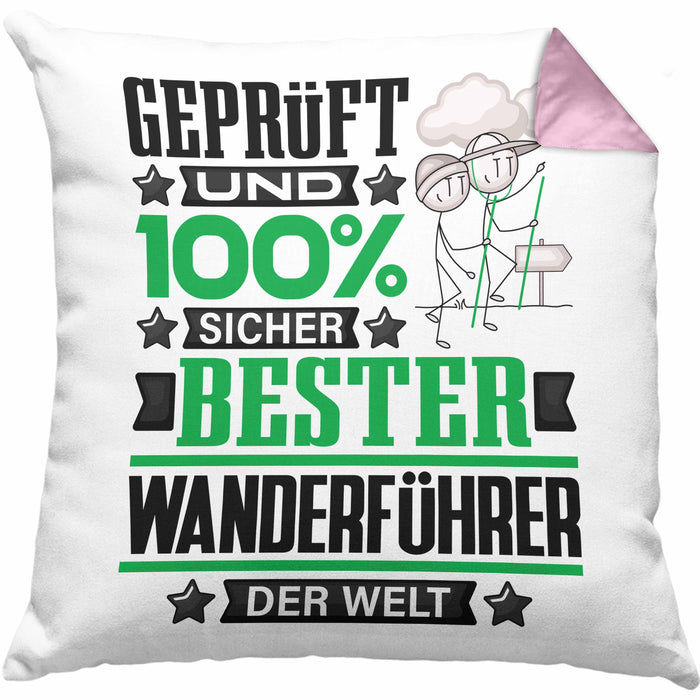 Wanderführer Geschenk Lustiger Spruch für Wanderführer Geschenkidee Bester Wanderführer Der WeltKissen mit Füllung 40x40 (Grau) Rosa Trendation